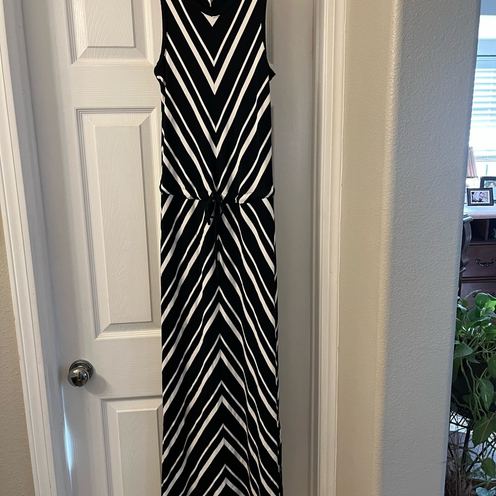 Chico's Black and White Striped Maxi Dress